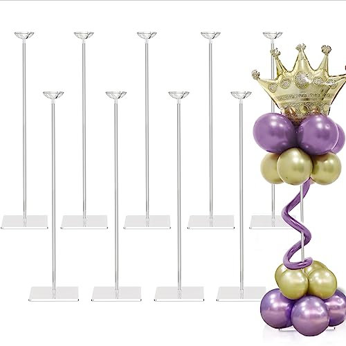 TEKXYZ Supporto Per Palloncini In Acrilico Trasparente Alto 60CM Per Decorazione Da Tavolo Con Palloncini - Set Da 10, Riutilizzabile