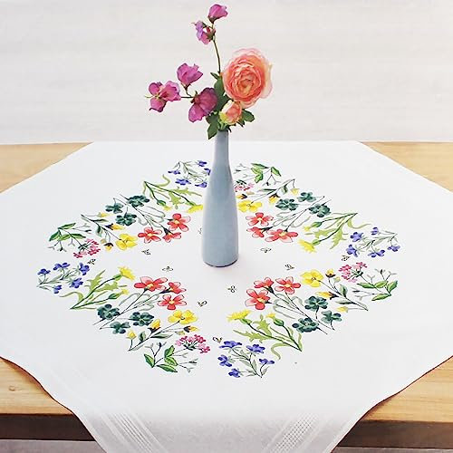KAMACA Stickpackung Plattstich Knötchenstich Nadelmalerei vorgezeichnet Baumwolle komplettes Stickset mit Stickvorlage Stickerei-Kit zum Selbersticken Erwachsene (Blumenwiese MD 80x80 cm)