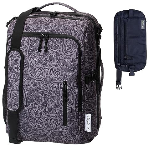 Elephant Handgepäck Reiserucksack großer Rucksack Laptopfach Wäschefach Geheimfach Trolley-Schlaufe Bordgepäck Reise Urlaub Tasche Fly Legends 12900 + im Set mit RFID Hüfttasche (Paisley Grau)
