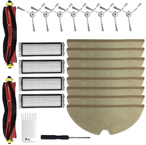 Comedes 24-teiliges Zubehör-Set für Xiaomi Roborock S5 Max S6 Max S6 Pure S6 MaxV S50 S51 S55 S60 S65 S5 S6 Saugroboter (Inkl. Seitenbürsten, Tücher, Hepa Filter, Hauptbürste, Sonderzubehör)