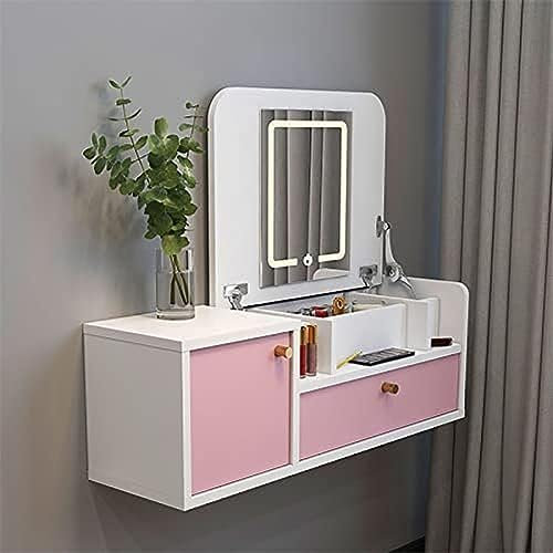 Schminktisch Mit DREI Beleuchtungsmodi, LED-Schminkspiegel, Schwebendes Regal, Nachttisch, Schminktisch Für Zuhause, Büro,Rechts,Bonny369