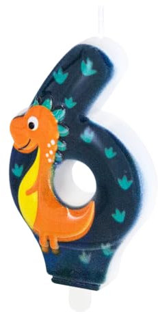 Zahlenkerzen * SÜSSER DINO * mit Steckfuß als Deko für Kindergeburtstag | ca. 11x5,5cm | T-Rex Dinos Dinosaurier Tortendeko Kinder Geburtstag Geburtstagskerze Zahlen Kerzen, Farbe: Dino, Größe: Zahl 6