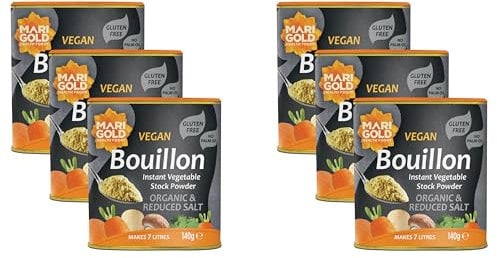Marigold Vegan Bouillon Instant Vegetable Stock Powder Organic & Reduced Salt, 140g (Pack of 6)