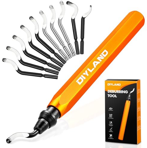 DIYLAND Hand Deburring Tool Kit with Metal Handle+10 Extra HSS(Steel) Blades in 4 Modes 360 Degree Rotatable Pen Deburring Cutter Burr Remover for Copper Pipes, 3D Printing, Plastics, Resin Art, Wood