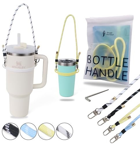 Single Handed Premium Water Bottle Carrier, Bottle Handle. Compatible with Stanley, Stanley Accessory. Universal Flask Carrier. Black, White Blue and Green. ((Chambray Blue/White Accent, Regular))