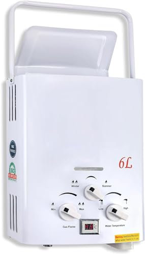 durchlauferhitzer, 1,58 GPM Durchlauferhitzer Propan, 6L tragbarer Outdoor-Camping-Gas-Warmwasserbereiter, Durchlauferhitzer
