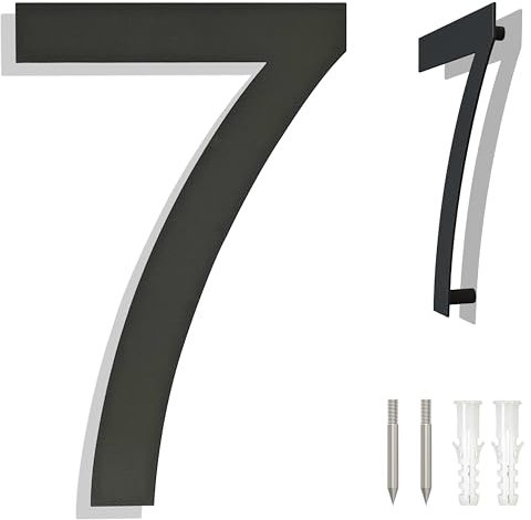 Ywonoby Large Brushed Stainless Steel House Numbers - Modern Floating Black Grey Door Numbers - 6 Inch (152mm) Height Arial Number 7 Address Plaque