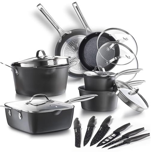 Galería del Coleccionista Batería de Cocina ARMOR MAX 20 Piezas, Ultra-resistente: no se raya ni abolla ¡y es apta para el horno! Super-antiadherente: no se pega nada nunca. Incluye Set de Cuchillos