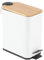 HOMION PEDAL BIN BATHROOM 5L SLIM RECTANGULAR REMOVABLE BUCKET WASTE DUST SLIMLINE EASY TO CLEAN 5 LITRE TOILET STAINLESS STEEL (White With Bamboo LID)