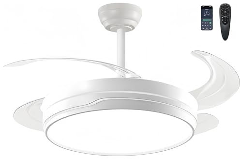 LEDUNI ® Ventilador techo con luz 84W Ventilador Invisible Ultra Silencioso con Mando a Distancia y Palas Retráctiles Interiores Plafón lluminación función verano-invierno (Blanco)