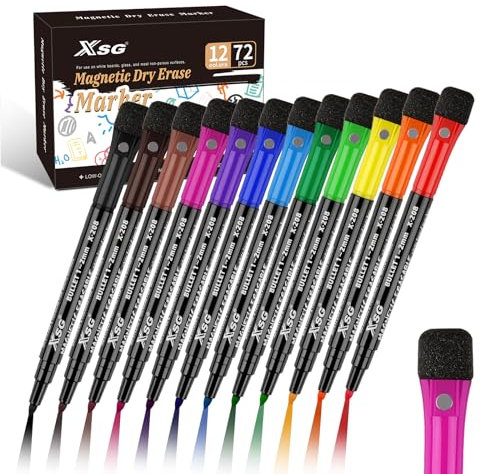 ABEIER Whiteboard Marker, schwamm Whiteboard stifte,Boardmarker mit Schwamm Magnete, Dry Erase Marker Trocken Abwischbar, Rundspitze 1-2mm, Perfekt für Zuhause Schule Büro72er Pack