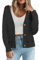 Zeagoo Strickjacke Damen Cardigan Kurz V-Ausschnitt Knopf Einfarbig Langarm Strick Jacke Casual Leichte Frühling Outerwear Schwarz L