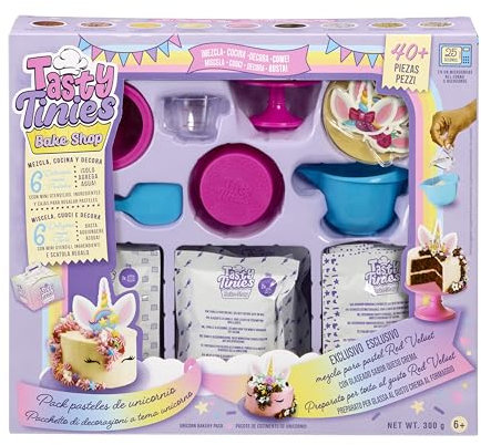 Tasty TINIES - Unicornio - Pack de Pastel de Cumpleaños - Kit de Repostería DIY para Niños Desde 6 años - 6 Mezclas de Pastel, Glaseado, Decoraciones de Unicornio y Accesorios- Cocción en Microondas