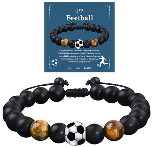 VIDSTW Fußball Themed Armband Jungen, Fussball Geschenke Jungen, Fußball Armbänder, Fußballarmband, Naturstein Fußball Armband, Geschenk für Team Mädchen Junge Fußball-Liebhaber
