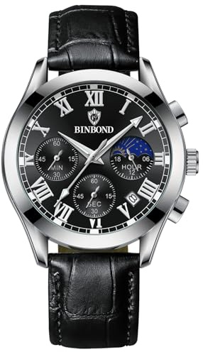 Silverora Uhren Herren Chronograph Datum: 3ATM Wasserdicht DREI Augen Analoge Quarz Herrenuhren Multifunktional Leuchtende Kalender Armbanduhren mit Echte Leder Geschenke für Männer