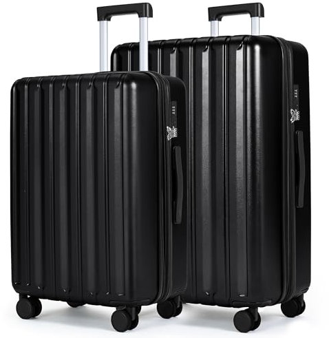 SHOWKOO Kofferset 2 Teilig Hartschale 65cm+75cm Erweiterbar Ultraleicht Polycarbonat Haltbar Reisekoffer Trolley Handgepäck Sets mit TSA Schloss und 4 Rollen, L und XL -Schwarz