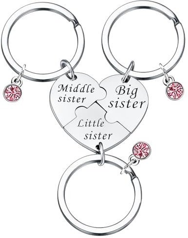 Schlüsselanhänger für Schwestern, 3 Stück, mittlere Schwester, große Schwester, kleine Schwester, Geschenke für drei Schwestern, passende Schlüsselanhänger, Silberfarben, One size