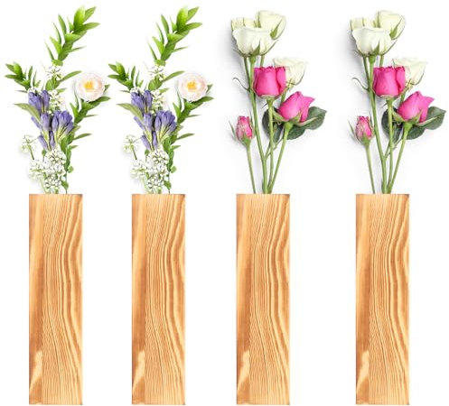 VIDETOL 4 Stück Wandvase Holz, 30 x 7 x 4 cm Wandvasen, Wandvasen für Pflanzen Innen, Badezimmer, Wohnzimmer