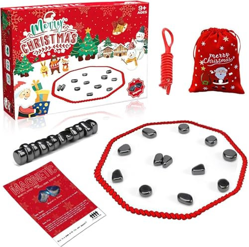 2024 Nuevo juego de ajedrez magnético, juego de mesa de estrategia festivo, con 20 piedras magnéticas, nueva edición familiar de Navidad, para niños y adultos (A)