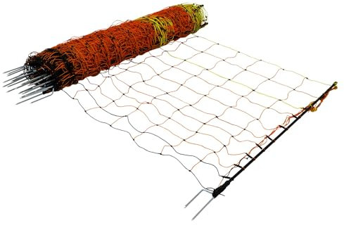 Electric Poultry Netting 50m Roll Fencing Fence & Posts Conductive Hotline Hot Gate Chicken Hen Geese Turkey Net Mesh 11 Wires 120cm 1.2m High 14 Double Spikes FREE Repair Kit & 10 Ground Spikes