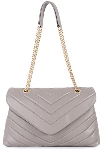 LIKEBAG Damen-Umhängetasche, modisch, gesteppt, veganes Leder, Crossbody-Tasche mit verstellbarer Kette, Designer-Geldbörsen, S, Grau, 12.6 x 3.9 x 7.87 inches