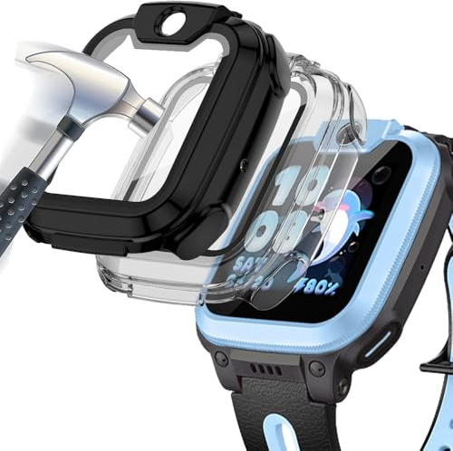 Acadeny Hülle Mit Gehärtetes Glas Displayschutz Kompatibles für imoo Watch Phone Z1,9H Härte 360° Rundum Schutzhülle Ultradünne Schutz PC Case Cover,schwarz+Transparent