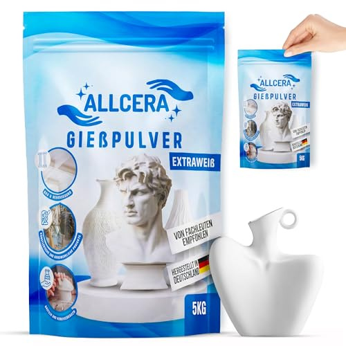 Gießpulver Weiß 4x5kg - Premium Keramik-Gips | Giesspulver zum gießen für Silikonformen | Sehr weiss, ohne Blasen & Risse | Feines Reliefgießpulver für Gießformen - Made in Germany | ALLCERA 20KG
