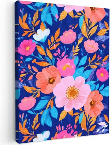 MuchoWow© Impression sur Toile Photo Peinture 30x40 cm Tableau Decoration Murale Chambre Salon Maison Deco Cuisine Fleurs - Bleu - Rose
