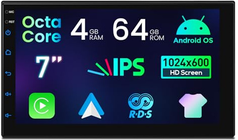 XTRONS 7 Zoll IPS HD Bildschirm Double Din universal Android Autoradio Octa Core 4GB 64GB Eingebautes 4G DSP Car Play Android Auto WiFi Bluetooth GPS Optional DAB OBD TPMS DVR
