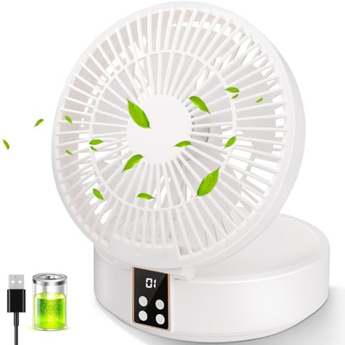 Ausbond Leiser kleiner Lüfter, USB-Desktop-Lüfter, leiser und starker Wind, tragbarer Lüfter, mit LED-Licht, Timer, drehbar, 3-Gang-Windgeschwindigkeit, geeignet für Büro, Zuhause, Indoor und Camping