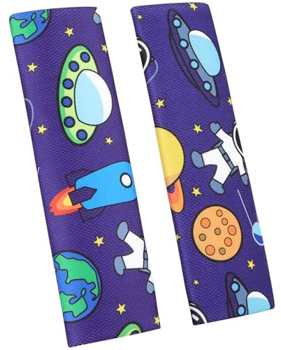 URAQT 2 Stück Gurtpolster Auto Kinder, Auto Gurtpolster Gurtschutz mit Astronaut Motiv, Schutzkissen und Samtbeutel Groß für mehr Komfort auf der Reise (Blauer Astronau)