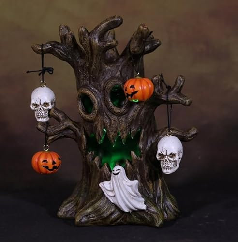 Halloween Deko Baumstumpf Licht mit Dekoration Hängen Geister Kürbis Schädel LED Harz Horror Figuren Halloween Statue für Party Beleuchtung Deko Innen Außen Garten