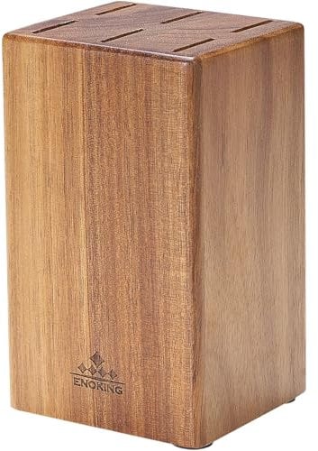 ENOKING Steak Knife Block Holder Without Knives, Acacia Wood Steak Knife Storage Stand with 6 Slots, Steak Knives Rack with Space Saver & Compact Design