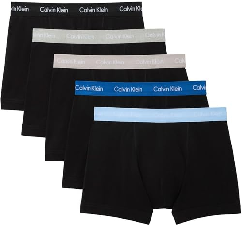 Calvin Klein Herren 5er Pack Boxershorts Trunks Unterwäsche, Schwarz (Blk W Classic Blue Wb/Blk W Porpoi), L