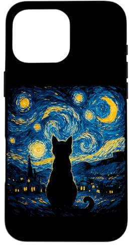 Abstract Cat Silhouette - Starry Night Case for iPhone 16 Pro Max