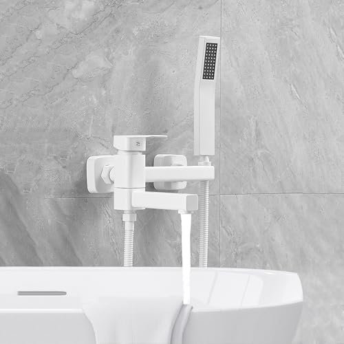 Wasserhahn Badewanne Badezimmer Duscharmatur Einhebelmischer Badewannenarmatur Unterputz mit Handbrause 2-Loch Warm und Kalt 90° Drehbar