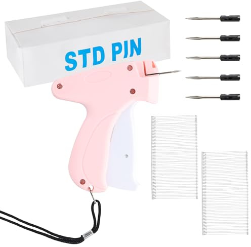 Pistola de Etiquetas para Ropa – Máquina de Etiquetar con 5 Agujas de Repuesto + 5000 Hilos（5 cm) – para Etiquetas de Precio, Tallas y Marcas – Fijación Rápida en Textiles, Jeans, Sombreros (Rosa-A)