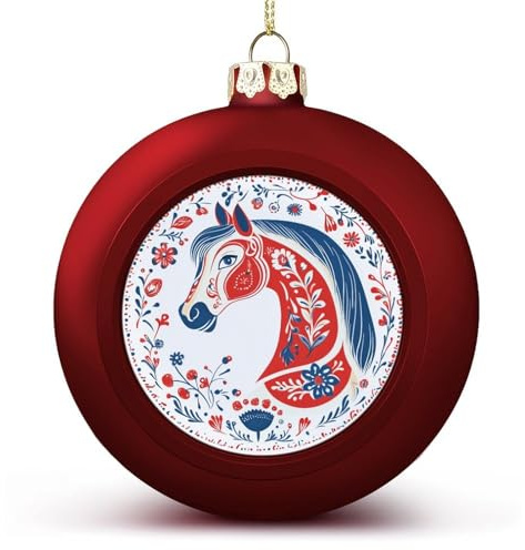 Weihnachtskugel mit Pferd in traditioneller Volkskunst, bruchsicher, hängende Weihnachtskugeln für Weihnachtsbaumdekoration, rote Weihnachtsbaumkugeln für Urlaub, Hochzeit, Party