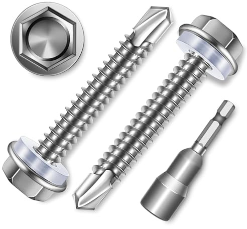 Dayalo 20 Stück Blechschrauben M4,8 x 70 mm aus Edelstahl 410 für Dachblech | Selbstschneidende Spenglerschrauben mit Dichtscheiben und Stecknuss-Bit, Trapezblechschrauben für Metall und Holz