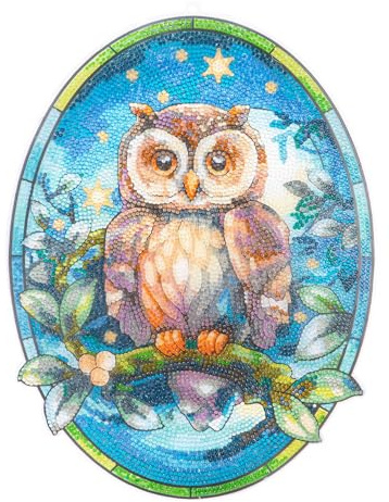 Ideen mit Herz Diamond-Painting-Fensterbild | Glaskunst-Optik | Dekoration & DIY | Material: PET (Eule auf Ast 2)