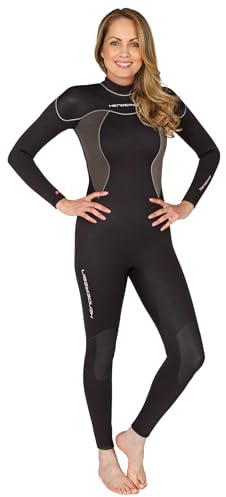 Henderson Thermoprene Women’s 3mm Back Zip Jumpsuit – Premium Neoprene, GBS Seams, Spine Pad – Wetsuit for Diving, Snorkeling & Watersports, Black/Gray, 12S