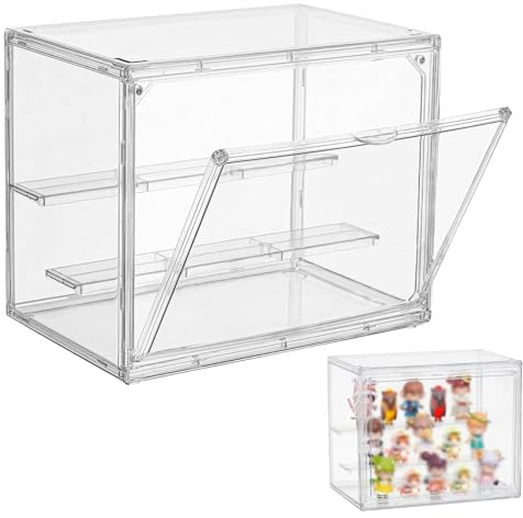 HSYTEK Acryl Vitrine 3 Schicht Acrylbox Transparent für Blind Box Sammel | Staubgeschützt, Mit Magnetischer Tür, Stapelbare, Zwei Herausnehmbare Trennwand, Selbstmontage, 27x22x18 cm