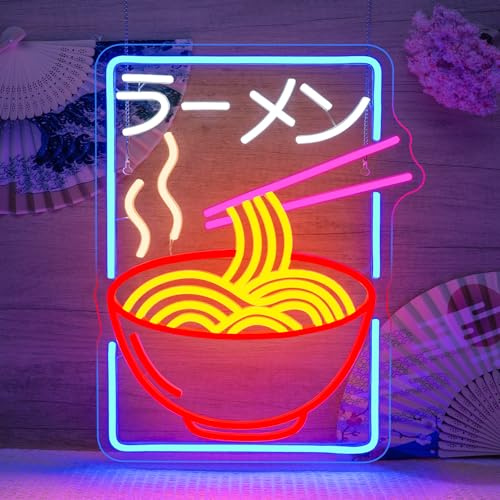 SIGNSHIP Ramen Neon Schild Bunts für Wanddeko Led Schild Japanische Ramen USB Betrieben Neon Sign Dimmbar Leuchtschild mit 6 Ebene für Wohnzimmer, Küche, Esszimmer, Restaurant, Zuhause, Brunch Party