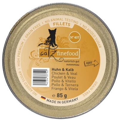 catz finefood Katzenfutter nass feine Filets No. 407 Huhn & Kalb in Jelly - getreidefreies Nassfutter für Ihre Katze ohne Zucker - Katzennassfutter vom Feinste in Gelee, 85 g (12 er Pack)