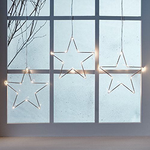 Lights4fun 2er Set LED Osby Sternen Vorhang 30 Micro LEDs 23cm Timer Batterie Leuchtsterne Kinderzimmer