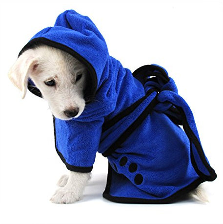 PETCUTE Hunde-Bademantel,Weich Hundehandtuch Schnell Trocknend Mikrofaser Handtuch,Super Saugfähig Komfortabel Hundebademantel mit Verstellbaren Trägern für Haustiere Hunde und Katzen,Blau,L