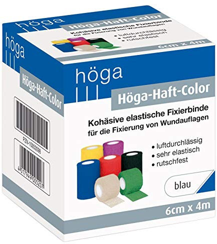 Höga-Haft-Color - Venda elástica de fijación (6 cm x 4 m, autoadhesiva, 2 unidades), color azul