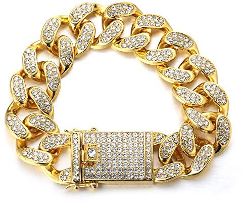 Halukakah Herren Goldkette Iced Out,20MM Männer Kubanische Kette Miami 18 Karat Echt Vergoldetes Armband 20cm,Volle Cz Diamant Schnitt Zinken-Set,Geschenk für Ihn