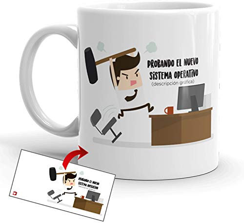 Kembilove Tazas de Desayuno Simpáticas – Tazas de Café Divertidas y Graciosas con Mensaje Probando el Nuevo Sistema Operativo – Tazas Originales de cerámica de 350 ml