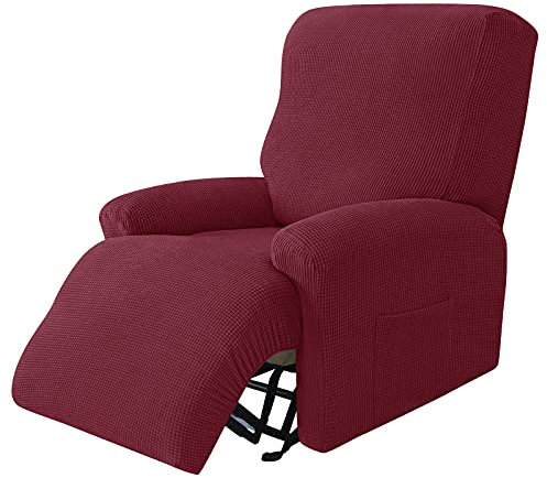 JHLD Stretch Sesselbezug Relaxsessel, Jacquard Ruhesessel Bezug 4 Stück Weiche Ruhesessel Bezüge Relaxsessel Bezug Abnehmbare Waschbar Für Wohnzimmer-Weinrot-Ruhesessel